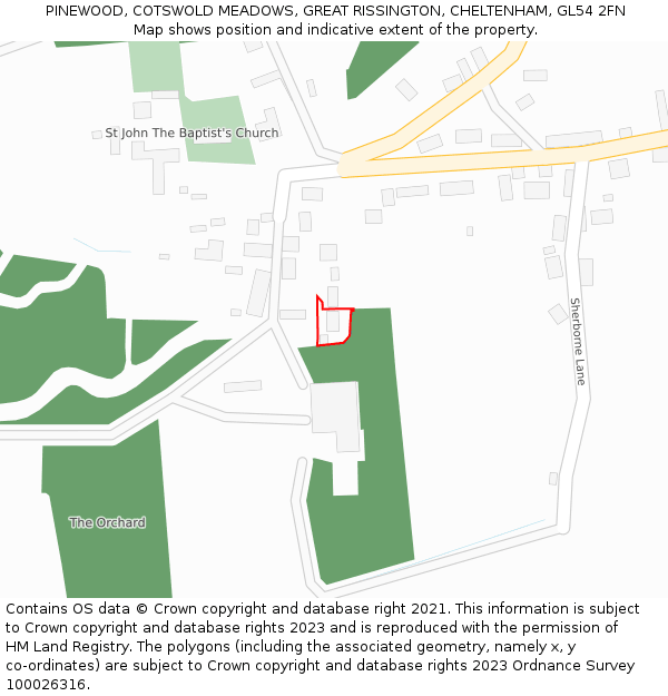 PINEWOOD, COTSWOLD MEADOWS, GREAT RISSINGTON, CHELTENHAM, GL54 2FN: Location map and indicative extent of plot