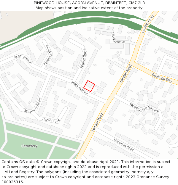 PINEWOOD HOUSE, ACORN AVENUE, BRAINTREE, CM7 2LR: Location map and indicative extent of plot