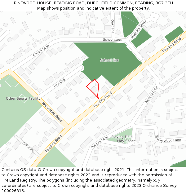 PINEWOOD HOUSE, READING ROAD, BURGHFIELD COMMON, READING, RG7 3EH: Location map and indicative extent of plot