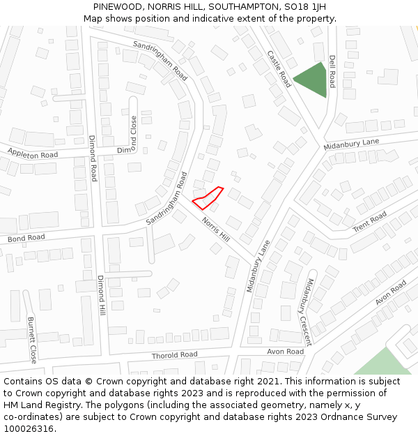 PINEWOOD, NORRIS HILL, SOUTHAMPTON, SO18 1JH: Location map and indicative extent of plot