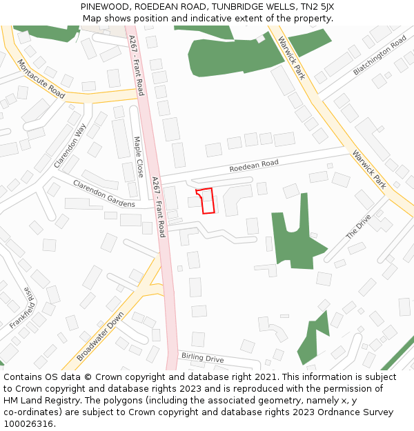 PINEWOOD, ROEDEAN ROAD, TUNBRIDGE WELLS, TN2 5JX: Location map and indicative extent of plot