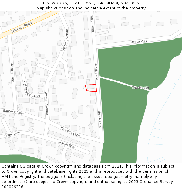 PINEWOODS, HEATH LANE, FAKENHAM, NR21 8LN: Location map and indicative extent of plot