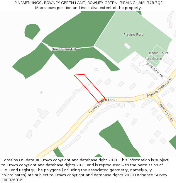 PINFARTHINGS, ROWNEY GREEN LANE, ROWNEY GREEN, BIRMINGHAM, B48 7QF: Location map and indicative extent of plot