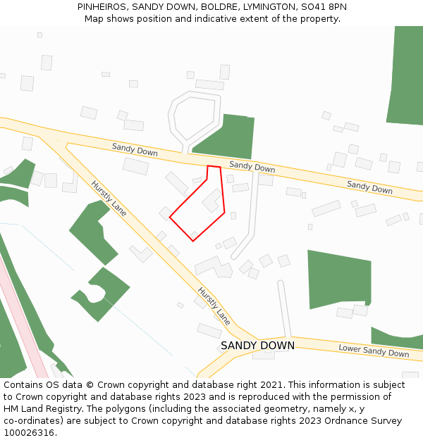 PINHEIROS, SANDY DOWN, BOLDRE, LYMINGTON, SO41 8PN: Location map and indicative extent of plot