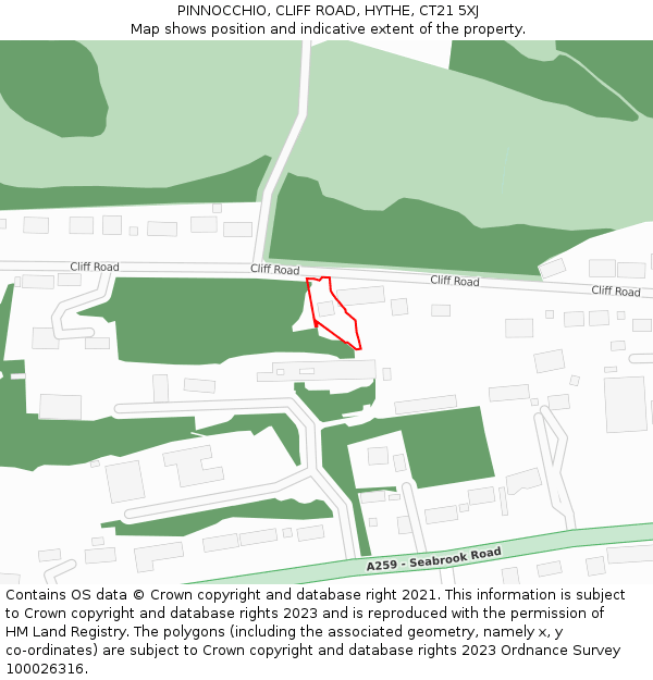 PINNOCCHIO, CLIFF ROAD, HYTHE, CT21 5XJ: Location map and indicative extent of plot