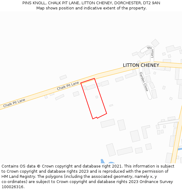 PINS KNOLL, CHALK PIT LANE, LITTON CHENEY, DORCHESTER, DT2 9AN: Location map and indicative extent of plot