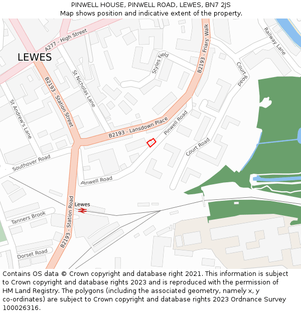 PINWELL HOUSE, PINWELL ROAD, LEWES, BN7 2JS: Location map and indicative extent of plot