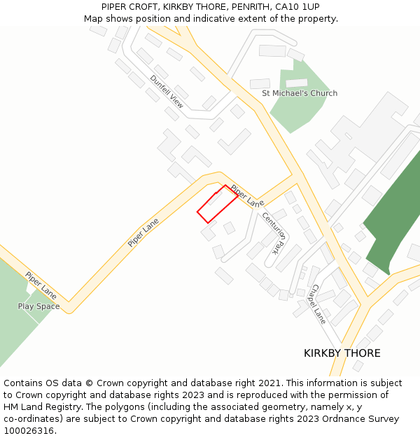 PIPER CROFT, KIRKBY THORE, PENRITH, CA10 1UP: Location map and indicative extent of plot