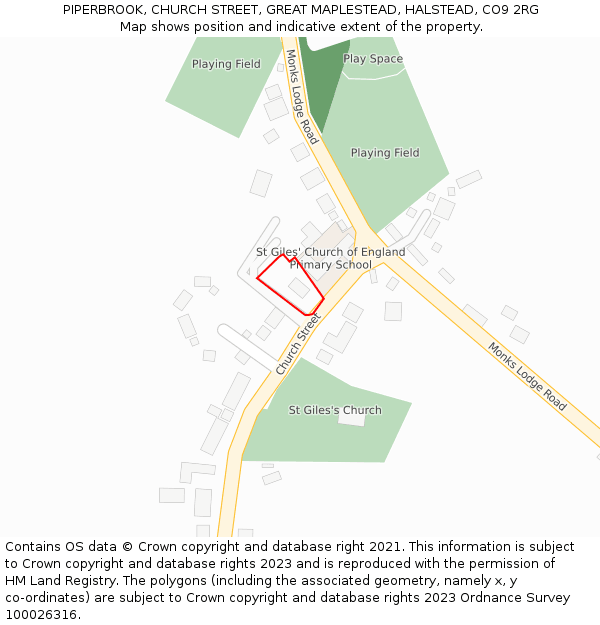 PIPERBROOK, CHURCH STREET, GREAT MAPLESTEAD, HALSTEAD, CO9 2RG: Location map and indicative extent of plot