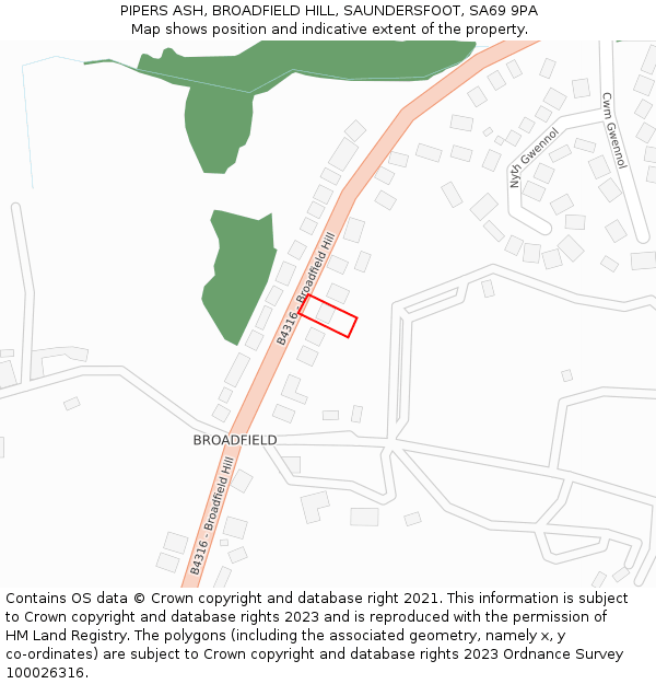 PIPERS ASH, BROADFIELD HILL, SAUNDERSFOOT, SA69 9PA: Location map and indicative extent of plot