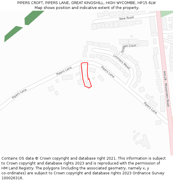 PIPERS CROFT, PIPERS LANE, GREAT KINGSHILL, HIGH WYCOMBE, HP15 6LW: Location map and indicative extent of plot