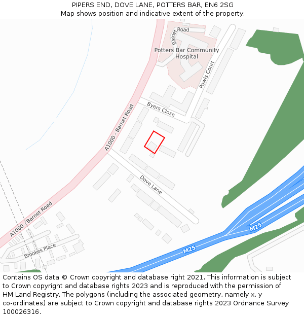 PIPERS END, DOVE LANE, POTTERS BAR, EN6 2SG: Location map and indicative extent of plot