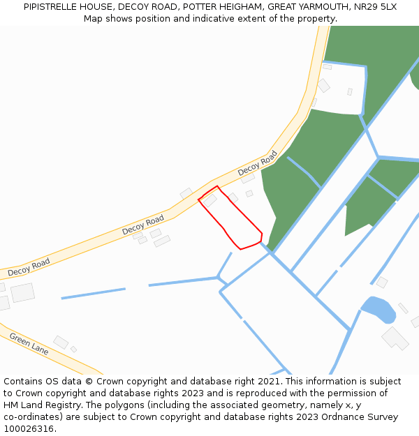 PIPISTRELLE HOUSE, DECOY ROAD, POTTER HEIGHAM, GREAT YARMOUTH, NR29 5LX: Location map and indicative extent of plot