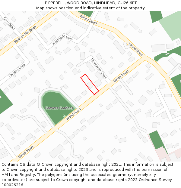 PIPPERELL, WOOD ROAD, HINDHEAD, GU26 6PT: Location map and indicative extent of plot