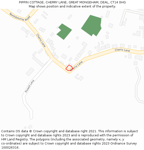 PIPPIN COTTAGE, CHERRY LANE, GREAT MONGEHAM, DEAL, CT14 0HG: Location map and indicative extent of plot