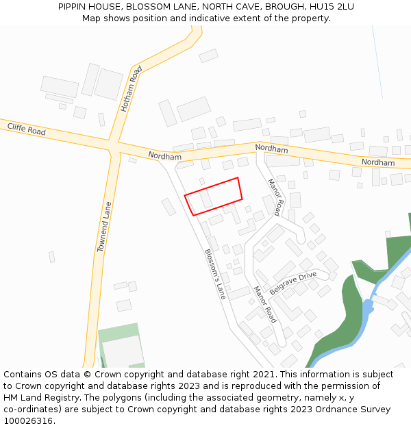 PIPPIN HOUSE, BLOSSOM LANE, NORTH CAVE, BROUGH, HU15 2LU: Location map and indicative extent of plot