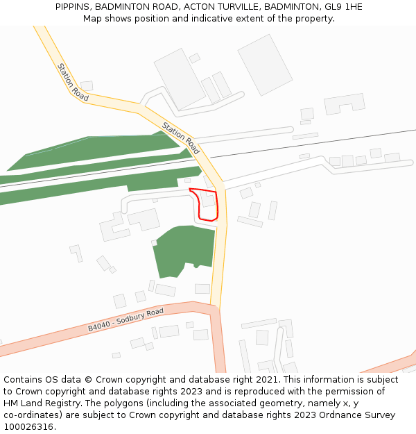 PIPPINS, BADMINTON ROAD, ACTON TURVILLE, BADMINTON, GL9 1HE: Location map and indicative extent of plot