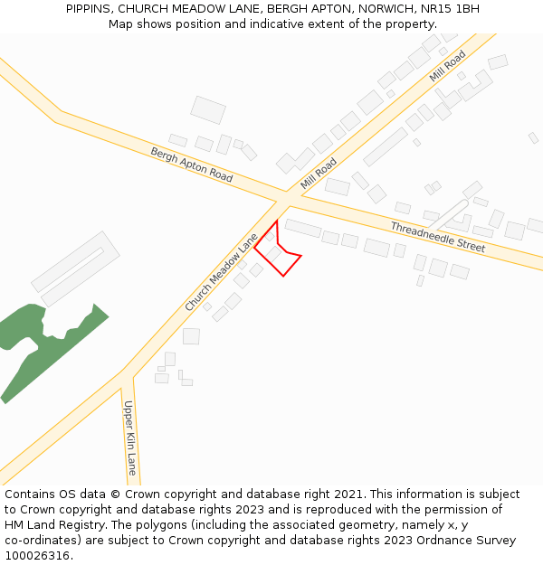 PIPPINS, CHURCH MEADOW LANE, BERGH APTON, NORWICH, NR15 1BH: Location map and indicative extent of plot