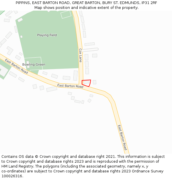 PIPPINS, EAST BARTON ROAD, GREAT BARTON, BURY ST. EDMUNDS, IP31 2RF: Location map and indicative extent of plot