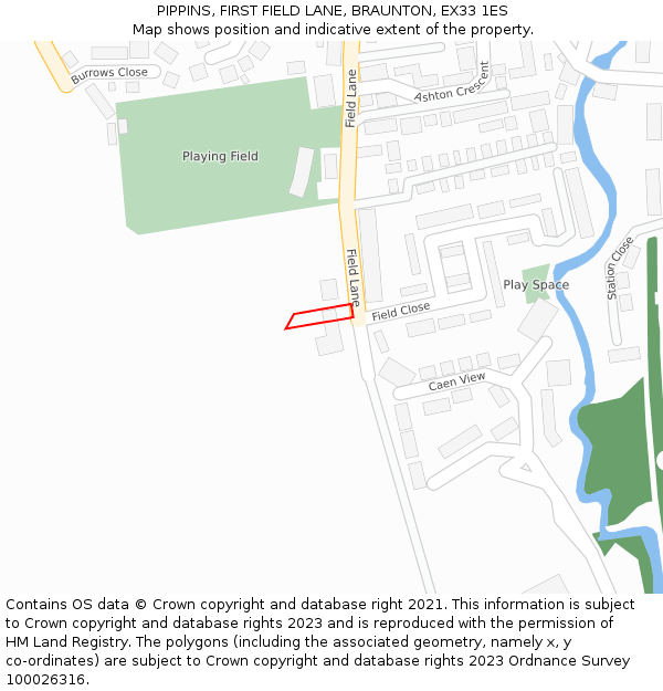 PIPPINS, FIRST FIELD LANE, BRAUNTON, EX33 1ES: Location map and indicative extent of plot