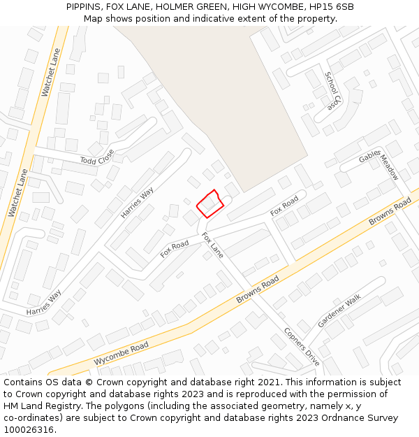 PIPPINS, FOX LANE, HOLMER GREEN, HIGH WYCOMBE, HP15 6SB: Location map and indicative extent of plot