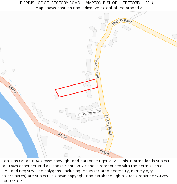PIPPINS LODGE, RECTORY ROAD, HAMPTON BISHOP, HEREFORD, HR1 4JU: Location map and indicative extent of plot