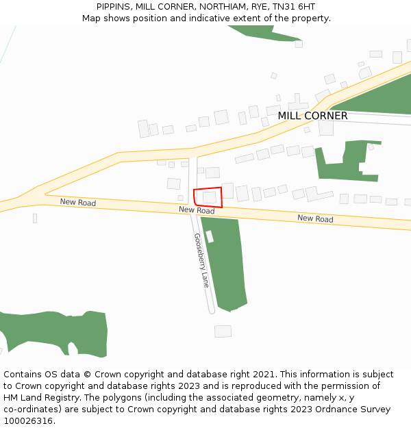 PIPPINS, MILL CORNER, NORTHIAM, RYE, TN31 6HT: Location map and indicative extent of plot