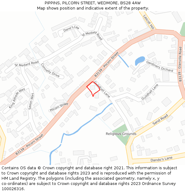 PIPPINS, PILCORN STREET, WEDMORE, BS28 4AW: Location map and indicative extent of plot