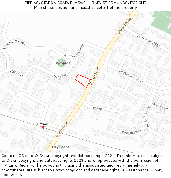 PIPPINS, STATION ROAD, ELMSWELL, BURY ST EDMUNDS, IP30 9HD: Location map and indicative extent of plot