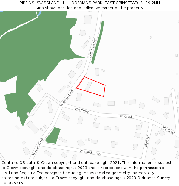 PIPPINS, SWISSLAND HILL, DORMANS PARK, EAST GRINSTEAD, RH19 2NH: Location map and indicative extent of plot