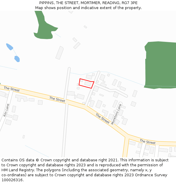 PIPPINS, THE STREET, MORTIMER, READING, RG7 3PE: Location map and indicative extent of plot