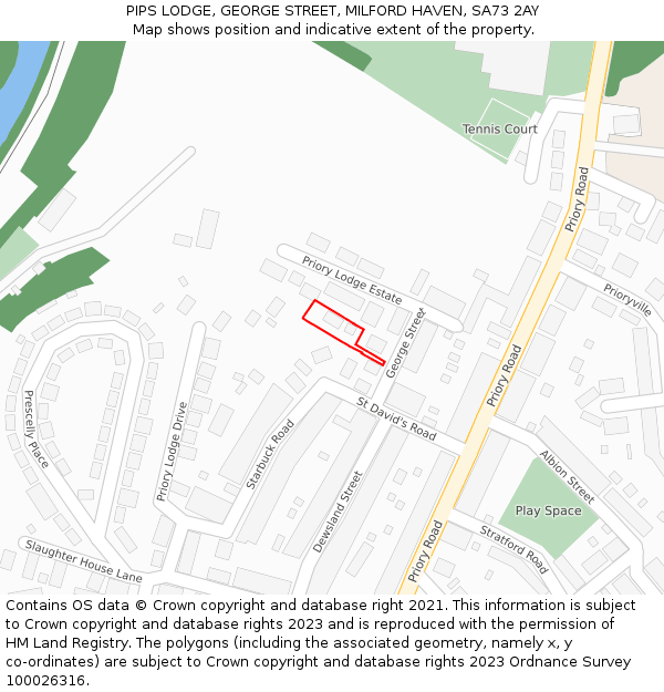PIPS LODGE, GEORGE STREET, MILFORD HAVEN, SA73 2AY: Location map and indicative extent of plot
