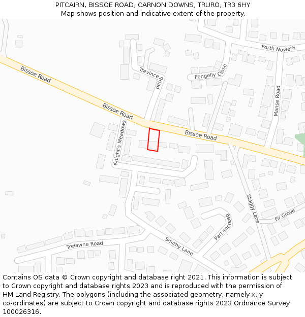 PITCAIRN, BISSOE ROAD, CARNON DOWNS, TRURO, TR3 6HY: Location map and indicative extent of plot