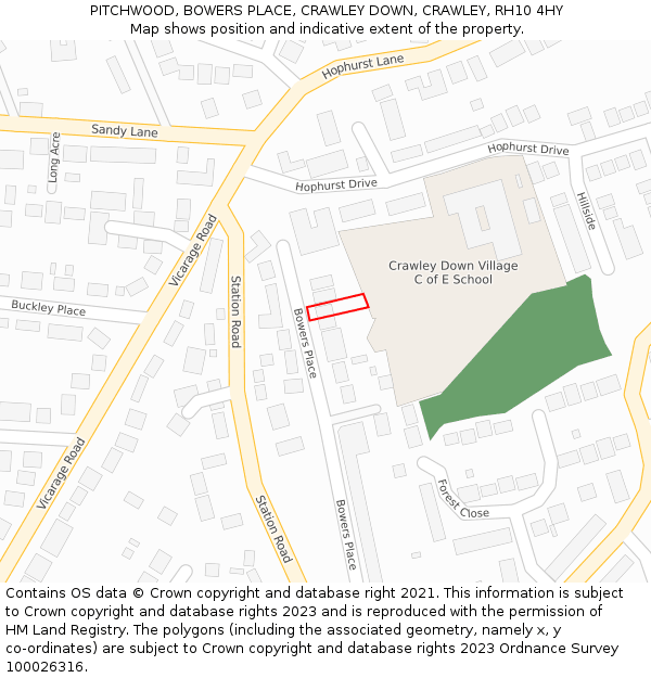 PITCHWOOD, BOWERS PLACE, CRAWLEY DOWN, CRAWLEY, RH10 4HY: Location map and indicative extent of plot