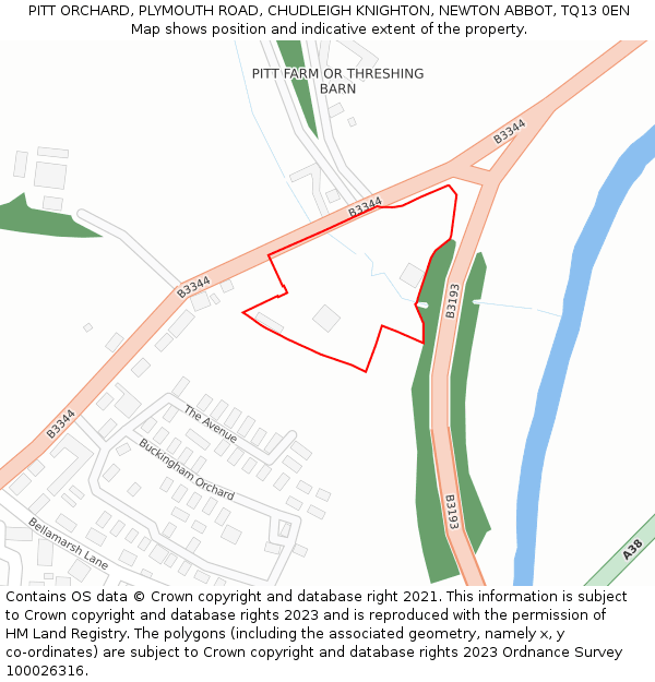 PITT ORCHARD, PLYMOUTH ROAD, CHUDLEIGH KNIGHTON, NEWTON ABBOT, TQ13 0EN: Location map and indicative extent of plot