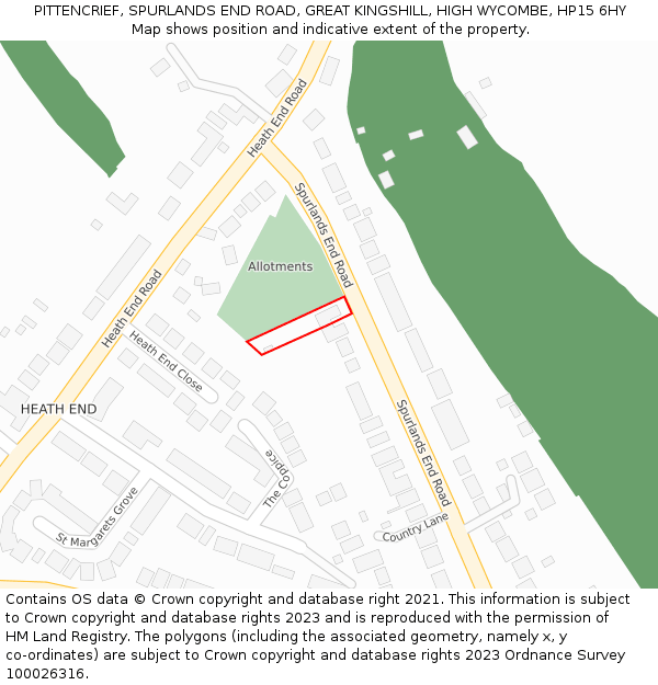 PITTENCRIEF, SPURLANDS END ROAD, GREAT KINGSHILL, HIGH WYCOMBE, HP15 6HY: Location map and indicative extent of plot