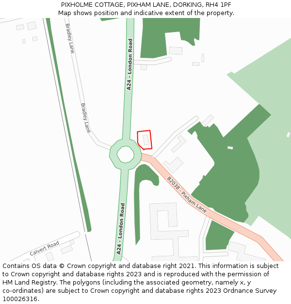 PIXHOLME COTTAGE, PIXHAM LANE, DORKING, RH4 1PF: Location map and indicative extent of plot