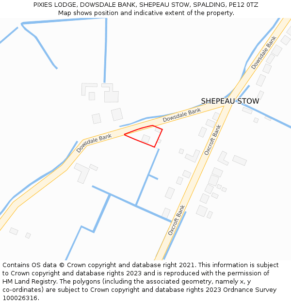 PIXIES LODGE, DOWSDALE BANK, SHEPEAU STOW, SPALDING, PE12 0TZ: Location map and indicative extent of plot