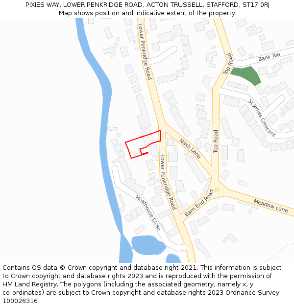 PIXIES WAY, LOWER PENKRIDGE ROAD, ACTON TRUSSELL, STAFFORD, ST17 0RJ: Location map and indicative extent of plot