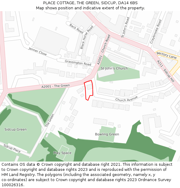 PLACE COTTAGE, THE GREEN, SIDCUP, DA14 6BS: Location map and indicative extent of plot
