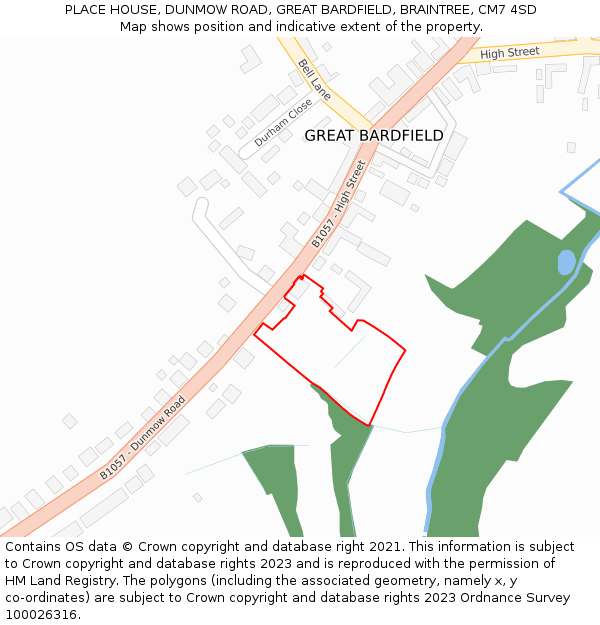 PLACE HOUSE, DUNMOW ROAD, GREAT BARDFIELD, BRAINTREE, CM7 4SD: Location map and indicative extent of plot