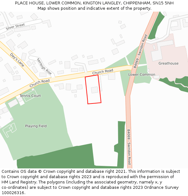 PLACE HOUSE, LOWER COMMON, KINGTON LANGLEY, CHIPPENHAM, SN15 5NH: Location map and indicative extent of plot