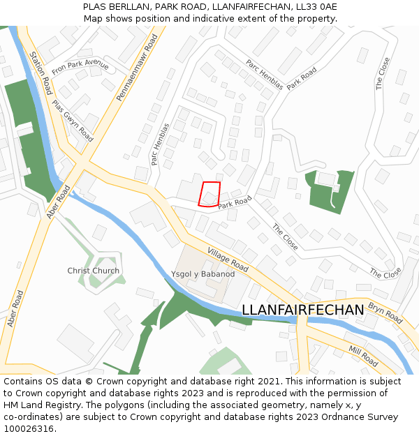 PLAS BERLLAN, PARK ROAD, LLANFAIRFECHAN, LL33 0AE: Location map and indicative extent of plot