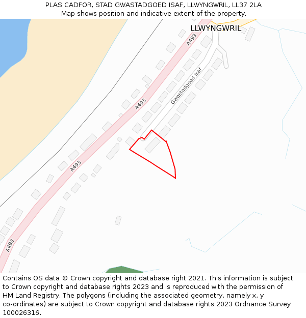 PLAS CADFOR, STAD GWASTADGOED ISAF, LLWYNGWRIL, LL37 2LA: Location map and indicative extent of plot