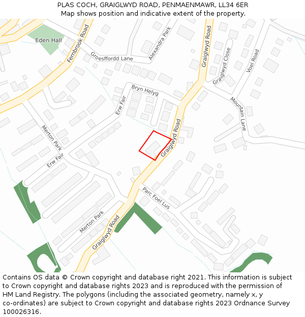 PLAS COCH, GRAIGLWYD ROAD, PENMAENMAWR, LL34 6ER: Location map and indicative extent of plot