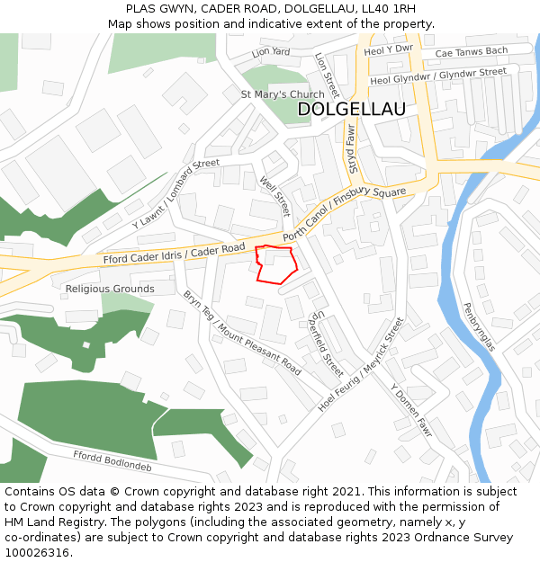 PLAS GWYN, CADER ROAD, DOLGELLAU, LL40 1RH: Location map and indicative extent of plot