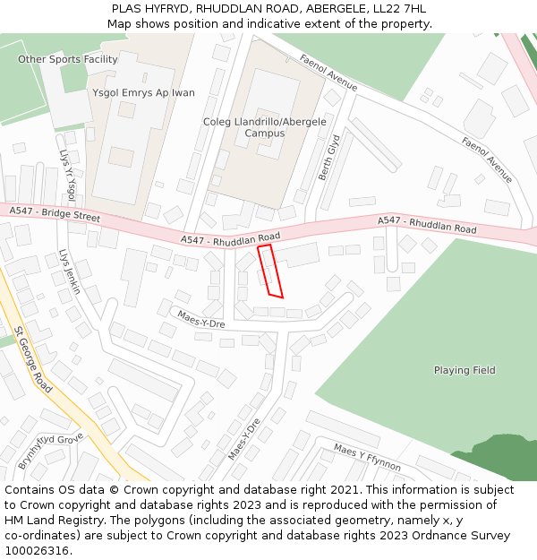 PLAS HYFRYD, RHUDDLAN ROAD, ABERGELE, LL22 7HL: Location map and indicative extent of plot
