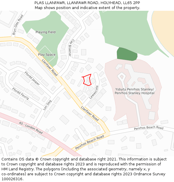 PLAS LLANFAWR, LLANFAWR ROAD, HOLYHEAD, LL65 2PP: Location map and indicative extent of plot