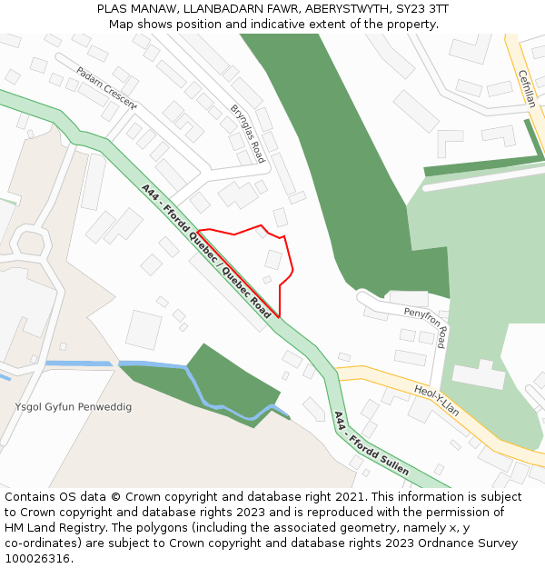 PLAS MANAW, LLANBADARN FAWR, ABERYSTWYTH, SY23 3TT: Location map and indicative extent of plot