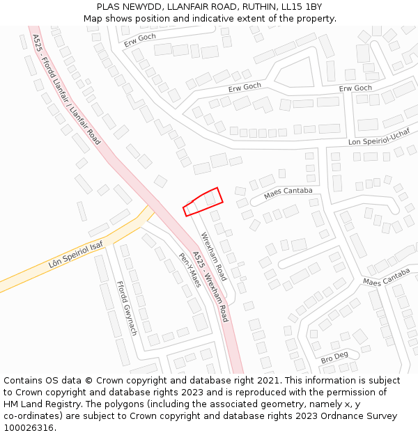 PLAS NEWYDD, LLANFAIR ROAD, RUTHIN, LL15 1BY: Location map and indicative extent of plot